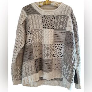 VTG Debra Lubell 90s Sweater Womens L Crochet Cable Knit Silk Grannycore Cottage